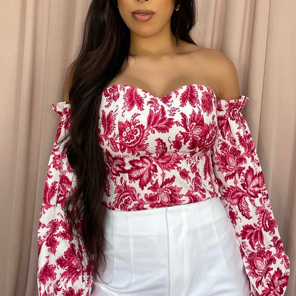 Red floral off the shoulder top